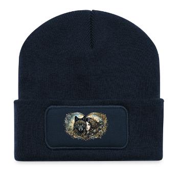 Herz aus Eisen: Dame und Wolf - Recycelte Patch Beanie - French Navy - Vorne