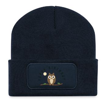 OWL. NICE. HAPPY BIRTHDAY - Recycled Patch Beanie - french navy - Front
