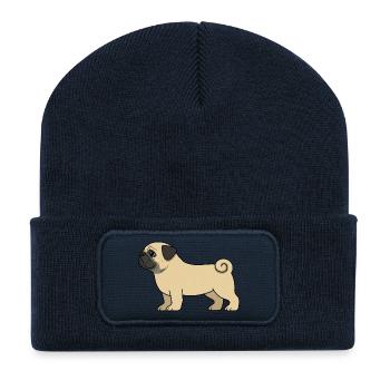 Pug Cartoon Drawing - Recycled Patch Beanie - french navy - Front