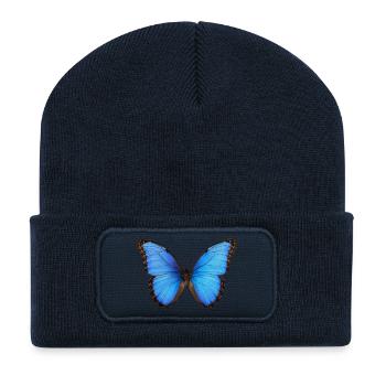 Blue Morpho Butterfly Realistischer Stil - Recycelte Patch Beanie - French Navy - Vorne