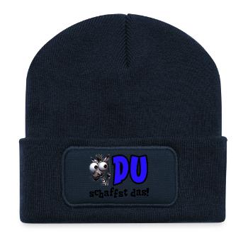 Du schaffst das! Mutmacher Glücksbringer Zebra - Recycelte Patch Beanie - French Navy - Vorne