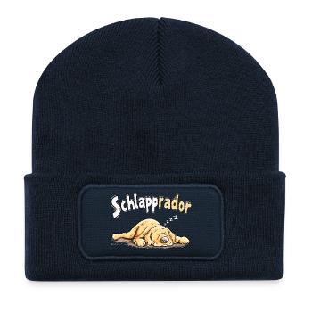 Schlapprador Labrador Schlafmütze Hund Humor - Recycelte Patch Beanie - French Navy - Vorne