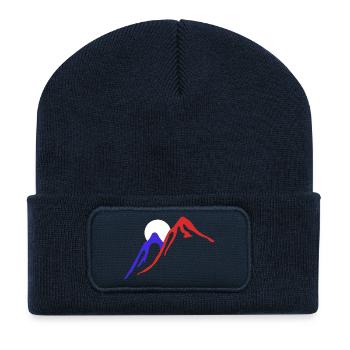 Rote und Blaue Berge in der Sonne - Recycelte Patch Beanie - French Navy - Vorne