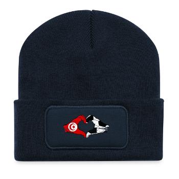 Tunisie Football Drapeau Mains Coeur Forme Utilisé - Beanie recyclé à patch - bleu marine - Devant