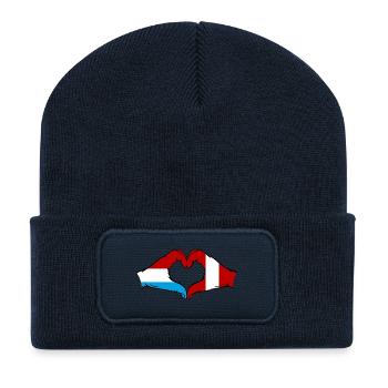 Luxembourg Pérou Drapeau Mains Coeur Forme - Beanie recyclé à patch - bleu marine - Devant