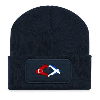 Türkei Schottland Flagge Hände Herzform - Recycelte Patch Beanie - French Navy - Vorne