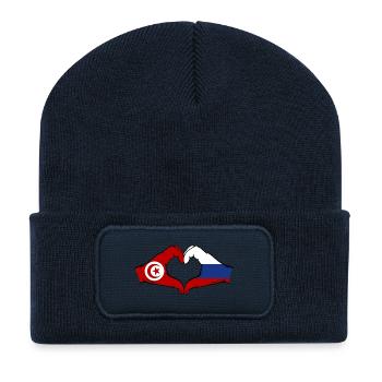 Tunisie Russie Drapeau Mains Coeur Forme - Beanie recyclé à patch - bleu marine - Devant