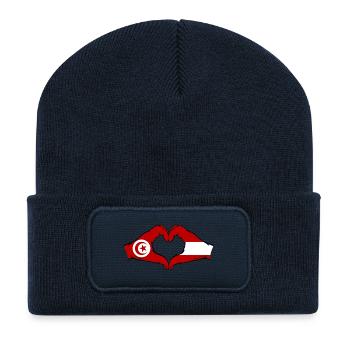 Tunisia Austria Flag Hands Heart Shape - Recycled Patch Beanie - french navy - Front