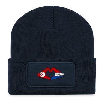 Tunisie Hollande Drapeau Mains Coeur Forme Utilisé - Beanie recyclé à patch - bleu marine - Devant