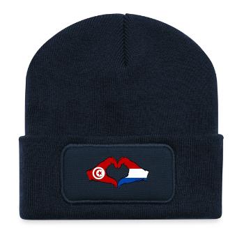 Tunisie Hollande Drapeau Mains Coeur Forme - Beanie recyclé à patch - bleu marine - Devant