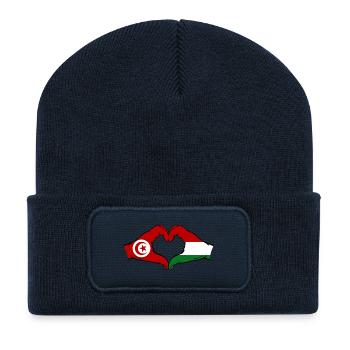 Tunesien Ungarn Flagge Hände Herzform - Recycelte Patch Beanie - French Navy - Vorne