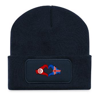 Tunisie Islande Drapeau Mains Coeur Forme - Beanie recyclé à patch - bleu marine - Devant