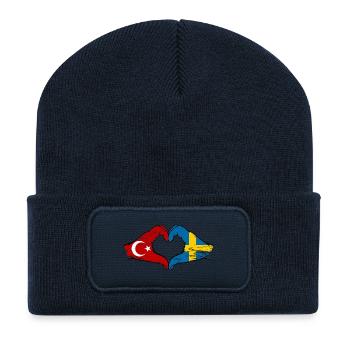 Türkei Schweden Flagge Hände Herzform used - Recycelte Patch Beanie - French Navy - Vorne