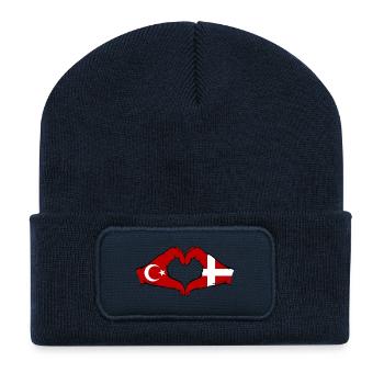 Turkey Denmark Flag Hands Heart Shape - Recycled Patch Beanie - french navy - Front