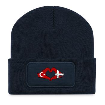 Tükei Denmark flag hands heart shape used - Recycled Patch Beanie - french navy - Front