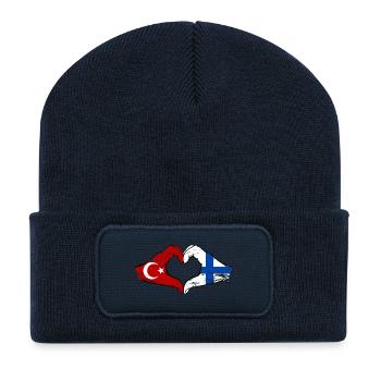 Türkei Finnland Flagge Hände Herzform used - Recycelte Patch Beanie - French Navy - Vorne