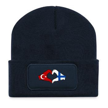 Türkei Finnland Flagge Hände Herzform - Recycelte Patch Beanie - French Navy - Vorne