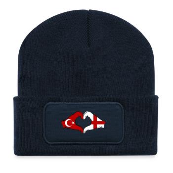 Türkei England Flagge Hände Herzform - Recycelte Patch Beanie - French Navy - Vorne