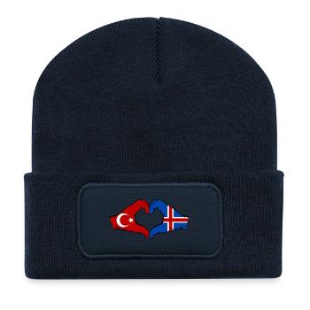 Türkei Island Flagge Hände Herzform - Recycelte Patch Beanie - French Navy - Vorne