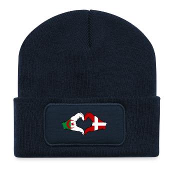Algeria Denmark Flag Hands Heart Shape - Recycled Patch Beanie - french navy - Front