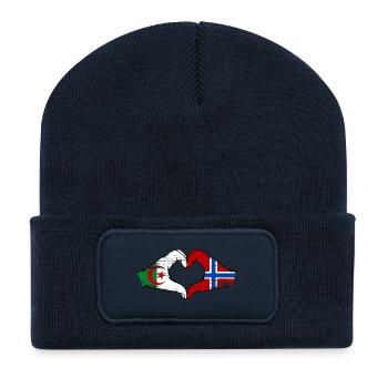 Algeria Norway Flag Hands Heart Shape Used - Recycled Patch Beanie - french navy - Front