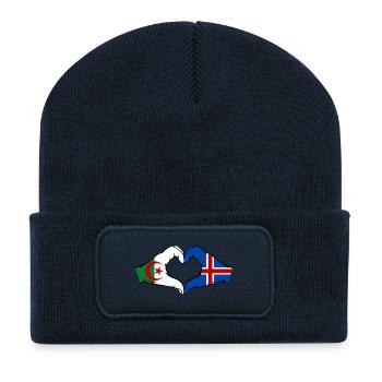 Algérie Islande Drapeau Mains Coeur Forme - Beanie recyclé à patch - bleu marine - Devant