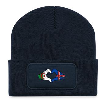 Algérie Islande Drapeau Mains Coeur Forme Utilisé - Beanie recyclé à patch - bleu marine - Devant