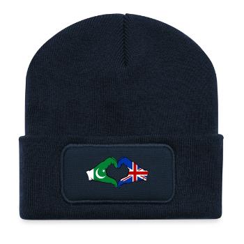 Pakistan Grande-Bretagne drapeau mains coeur - Beanie recyclé à patch - bleu marine - Devant