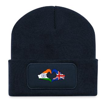 Indien Grossbritanien Flagge Hände Herzform - Recycelte Patch Beanie - French Navy - Vorne