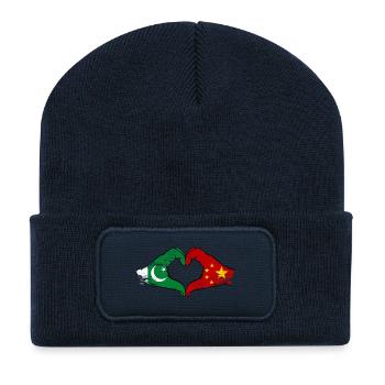 Pakistan Chine drapeau mains forme de coeur utilisé - Beanie recyclé à patch - bleu marine - Devant