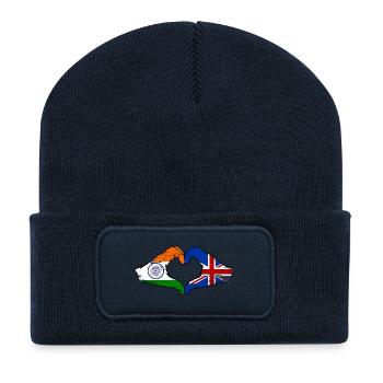 Inde Grande-Bretagne drapeau mains coeur forme utilisé - Beanie recyclé à patch - bleu marine - Devant