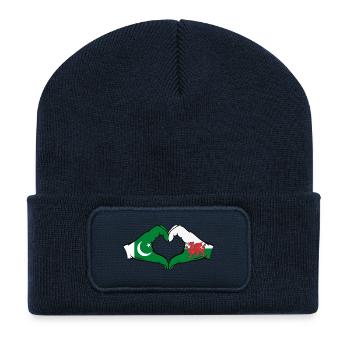 Pakistan Wales Flagge Hände Herzform - Recycelte Patch Beanie - French Navy - Vorne