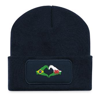 Brasilien Wales Flagge Haende Herzform - Recycelte Patch Beanie - French Navy - Vorne
