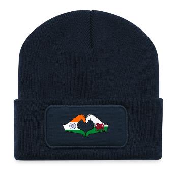 Inde Pays de Galles Drapeau Mains Coeur Forme - Beanie recyclé à patch - bleu marine - Devant