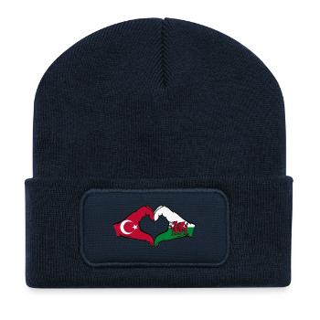 Türkei Wales Flagge Haende Herzform - Recycelte Patch Beanie - French Navy - Vorne