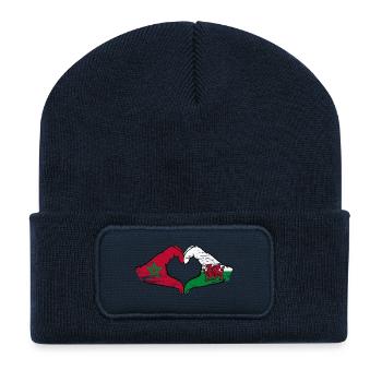 Drapeau du Maroc Pays de Galles mains forme de coeur utilisé - Beanie recyclé à patch - bleu marine - Devant