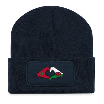 Marokko Wales Flagge Hände Herzform - Recycelte Patch Beanie - French Navy - Vorne