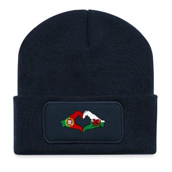 Portugal Wales Flag Hands Heart Shape - Recycled Patch Beanie - french navy - Front