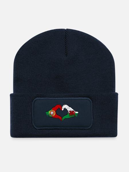 Portugal Wales flag hands heart shape used - Recycled Patch Beanie - french navy