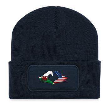 Wales USA flag hands heart shape used - Recycled Patch Beanie - french navy - Front