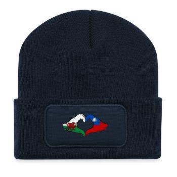 Wales Taiwan flag hands heart shape used - Recycled Patch Beanie - french navy - Front
