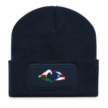 Wales Puerto Rico Flag Hands Heart Shape - Recycled Patch Beanie - french navy - Front