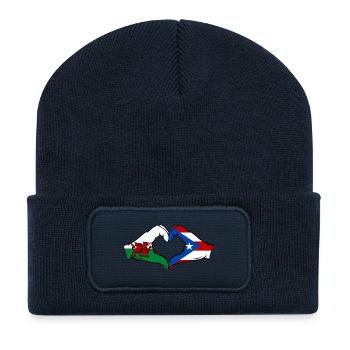 Wales Puerto Rico Flag Hands Heart Shape - Recycled Patch Beanie - french navy - Front
