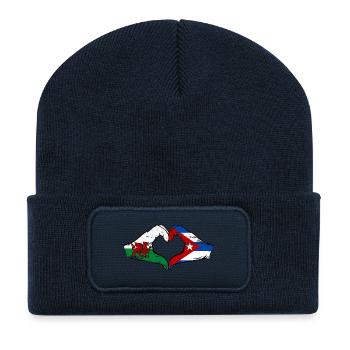 Wales Cuba Flag Hands Heart Shape Used - Recycled Patch Beanie - french navy - Front