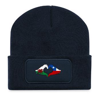 Wales Chile Flagge Hände Herzform used - Recycelte Patch Beanie - French Navy - Vorne