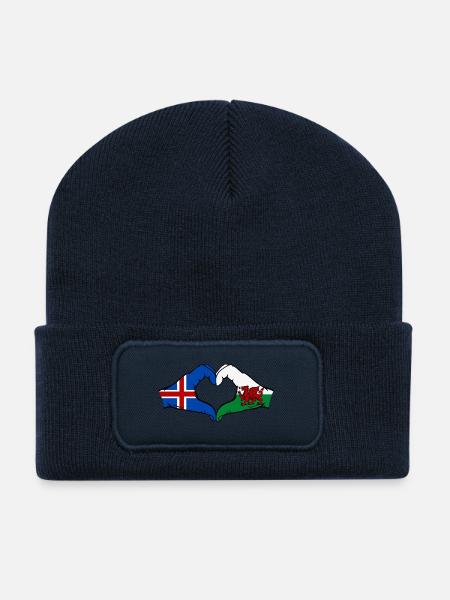 Island Wales Flagge Hände Herzform - Recycelte Patch Beanie - French Navy