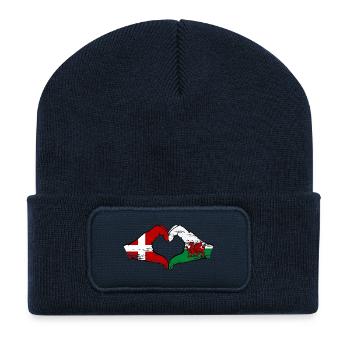 Denmark Wales Flag Hands Heart Shape Used - Recycled Patch Beanie - french navy - Front