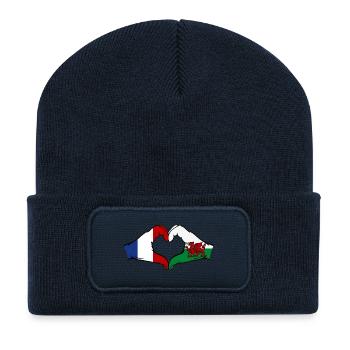 France Wales Flag Hands Heart Shape - Recycled Patch Beanie - french navy - Front