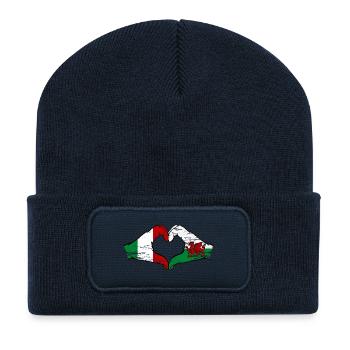 Italie Drapeau du Pays de Galles mains forme de coeur utilisé - Beanie recyclé à patch - bleu marine - Devant