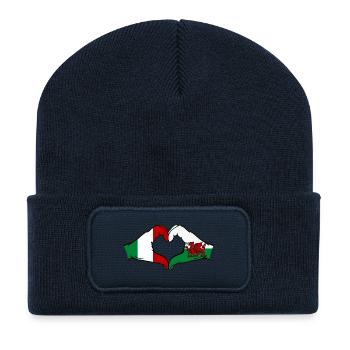 Italie Pays de Galles Drapeau Mains Coeur Forme - Beanie recyclé à patch - bleu marine - Devant